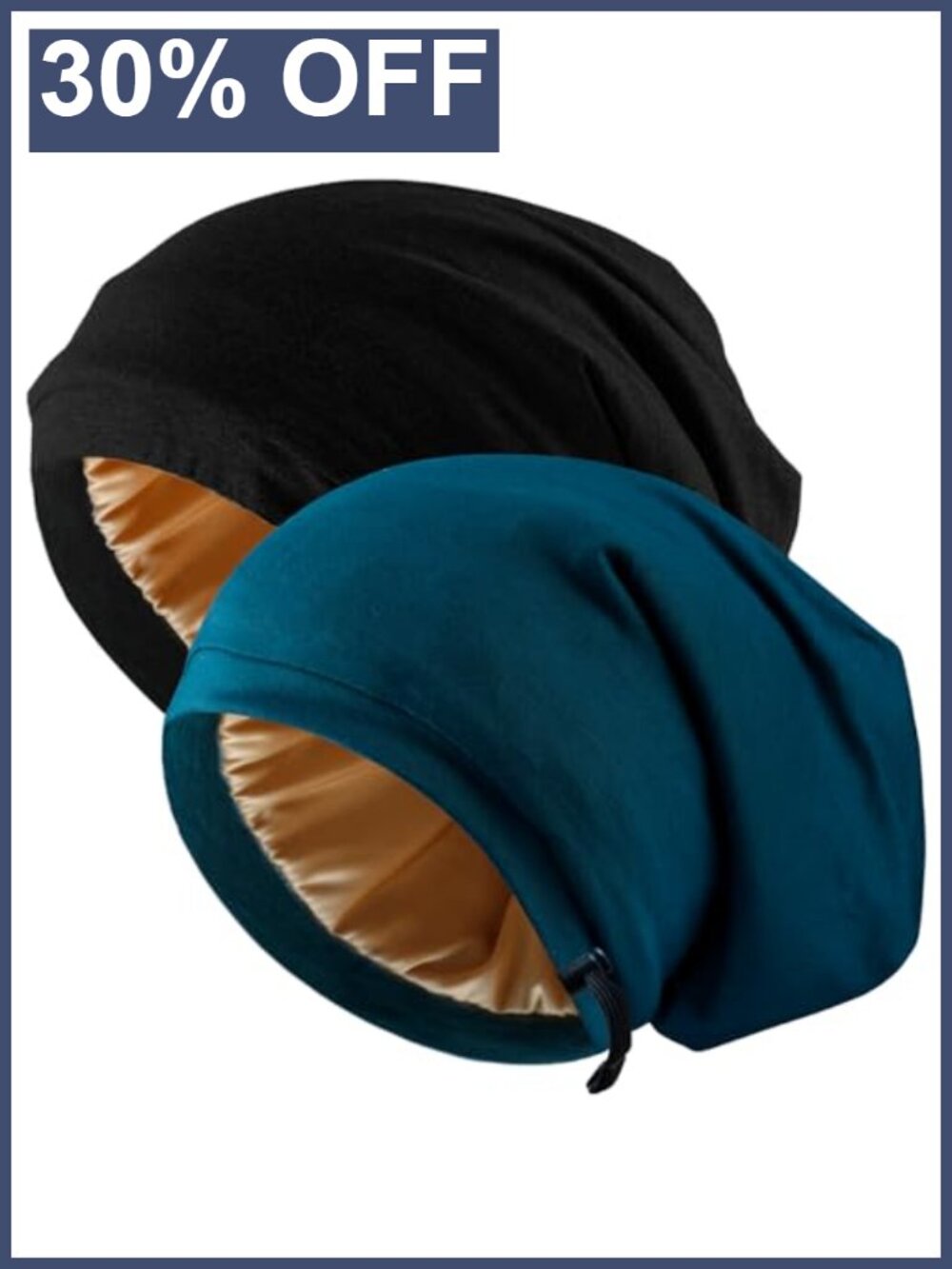 2 Pc Adjustable Silk Satin Hair Bonnet Sleep Cap Slouch Beanie
